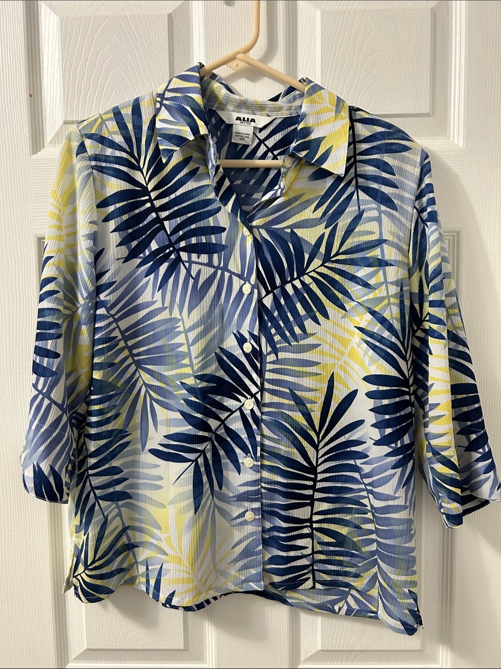 Alia Blue and Yellow Tropical Leaf Print Blouse